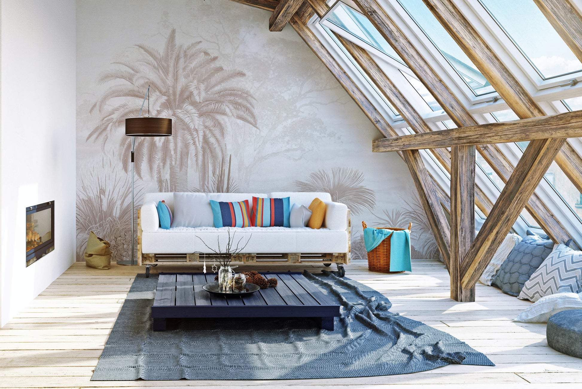 Tropical palm wallpaper with lush greenery
