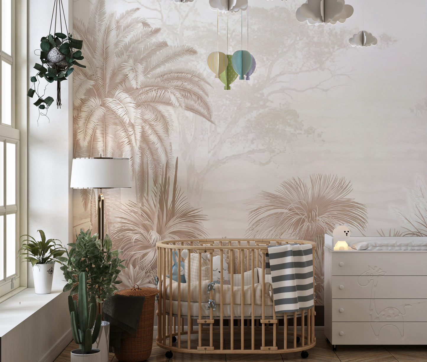 Exotic plant wallpaper design in soft tones
