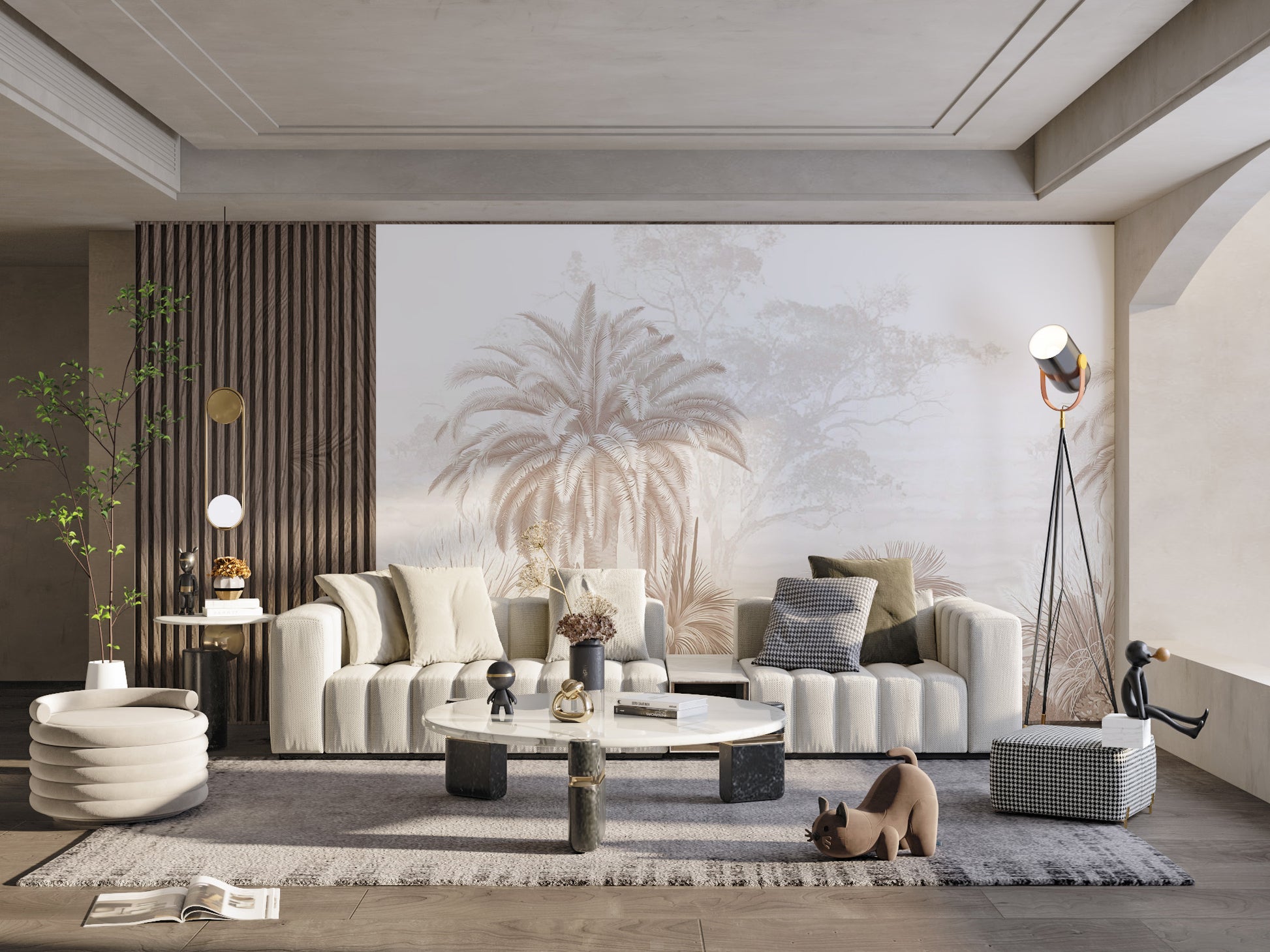 Jungle landscape wall mural with palm trees
