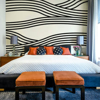 Stylish monochrome wall mural with wavy rhythmic patterns.

