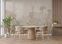 Monotone Sepia Flowers Shaded wallpaper mural styled along a hallway feature wall near a console in warm sepia tones