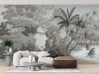 Monotone Forest with Dense Trees and Mountains Wallpaper Murals - Giffywalls