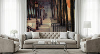 Paris staircase mural in minimalist office, neutral color, clean-lined modern wall decor