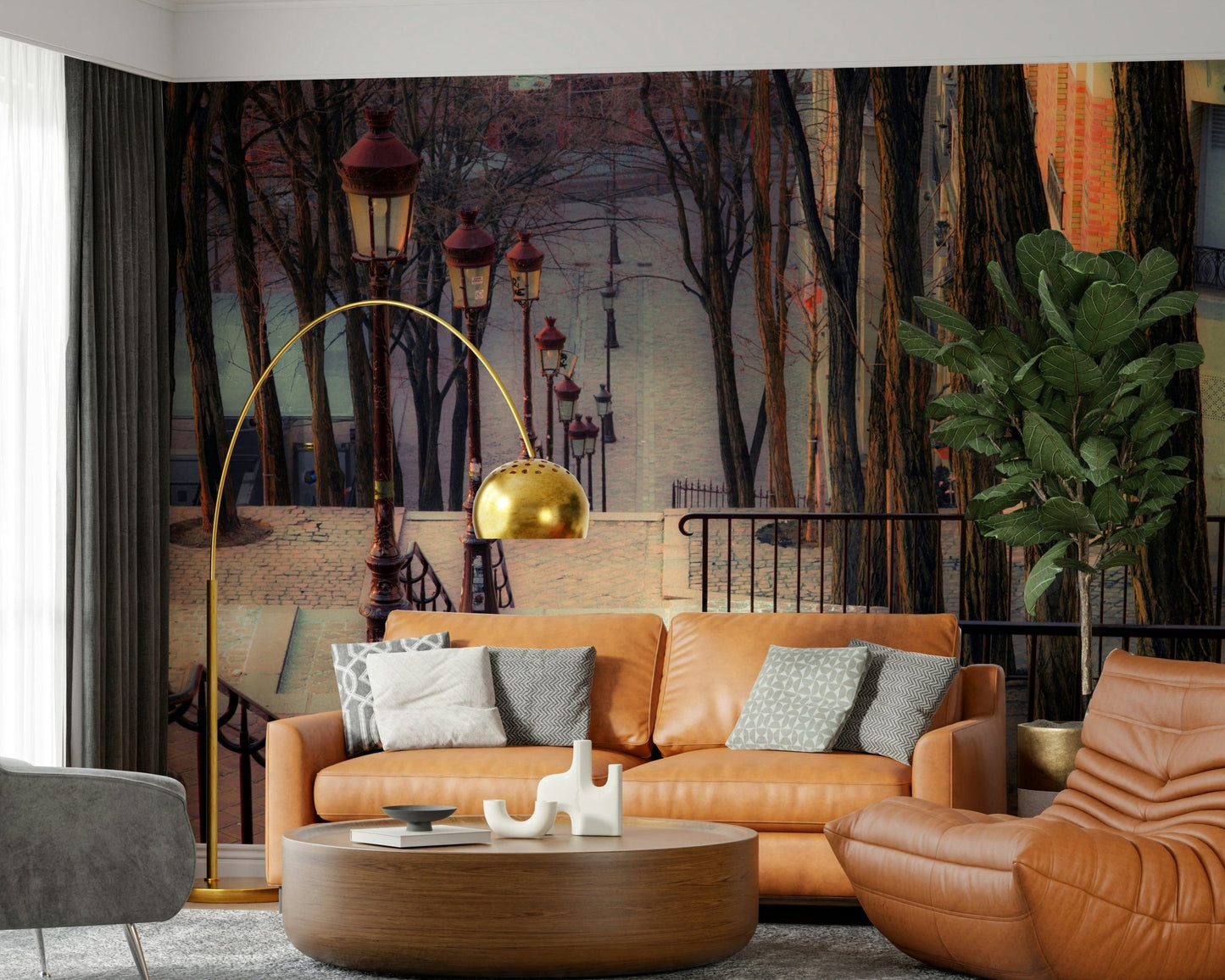Artistic staircase mural for hallway feature wall, pastel color accents, modern wall decor look