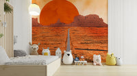 Earthy desert tones and sunset sky gradients on a high-quality wall covering.