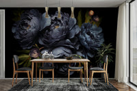 The peonies and golden leaves are a central focus of the image.

