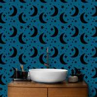 Beautiful Moon Blue Background Wallpaper mural