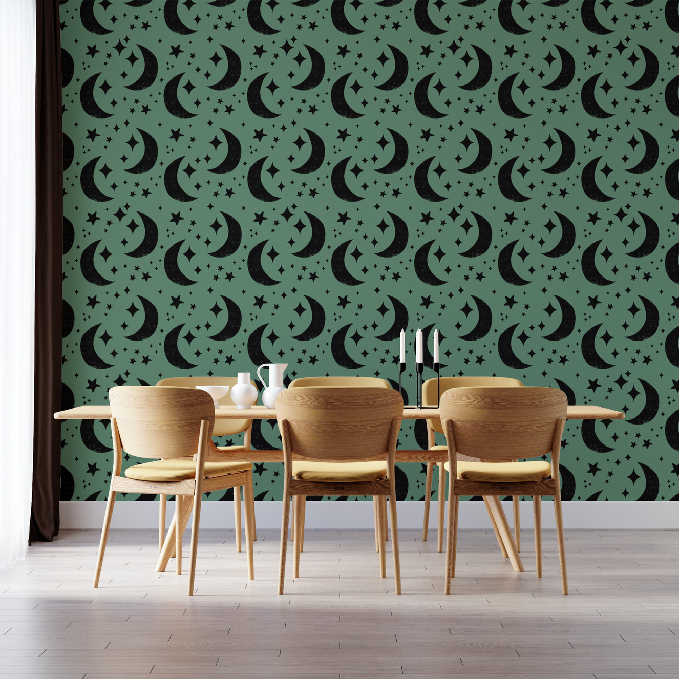 Elegant Moon Green Background Wallpaper for walls