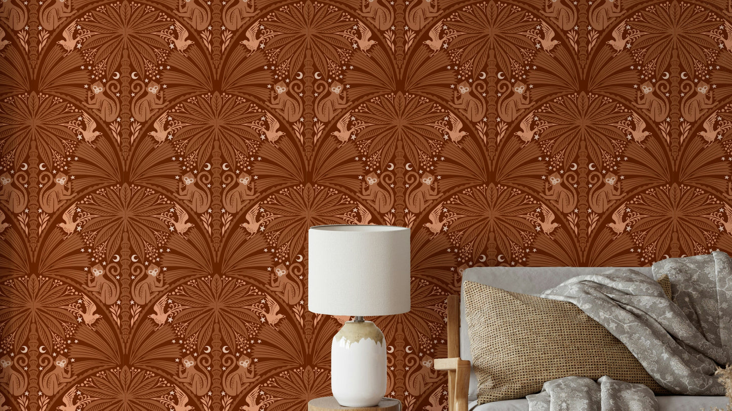 The Jungle Berry Thief: Moon Monkey & Bird Wallpaper⁠