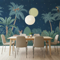 Tropical jungle wall mural in entryway, modern decor focus