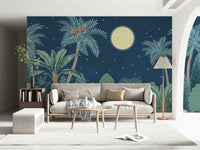 Jungle mural in apartment lounge, modern feature wall look