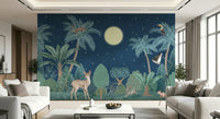 Moonlit jungle feature wall in dining room, rich color tones