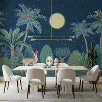 Jungle night wall mural in hallway, modern decor in dark colors