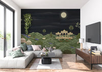 Hallway Moonlit Palace Garden wall mural featuring moonlit deer