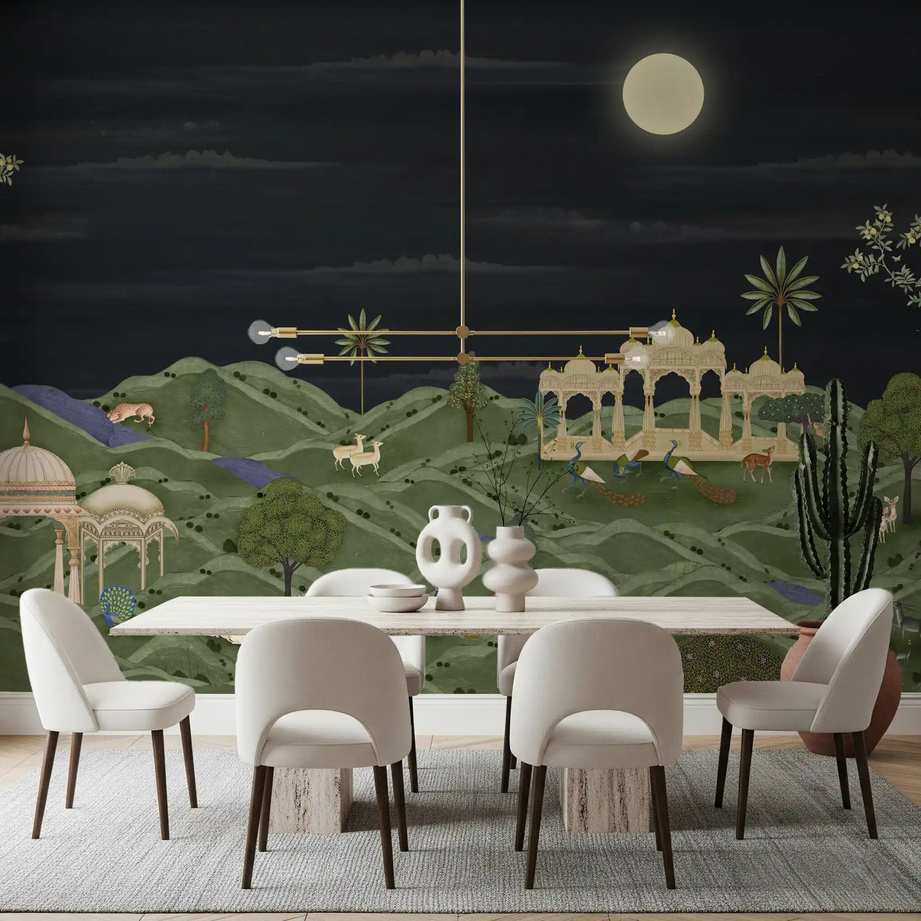Dining room Moonlit Palace Garden wall mural with peacocks