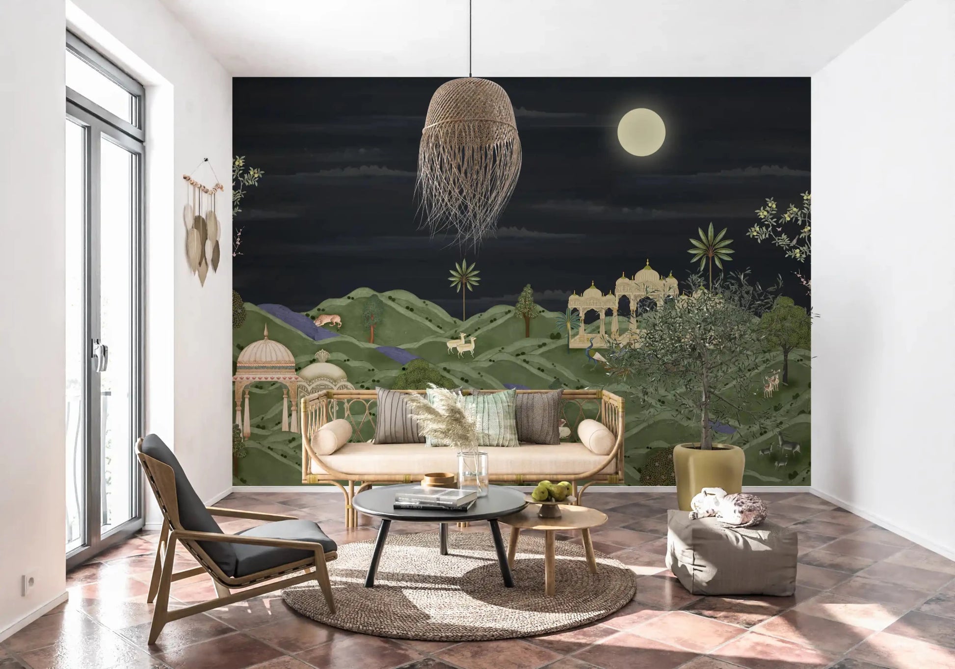 Moonlit Palace Garden wall mural showing trees and river paths