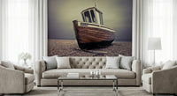 Reading nook feature wall with calm harbour mural, gentle reflections and clean décor style