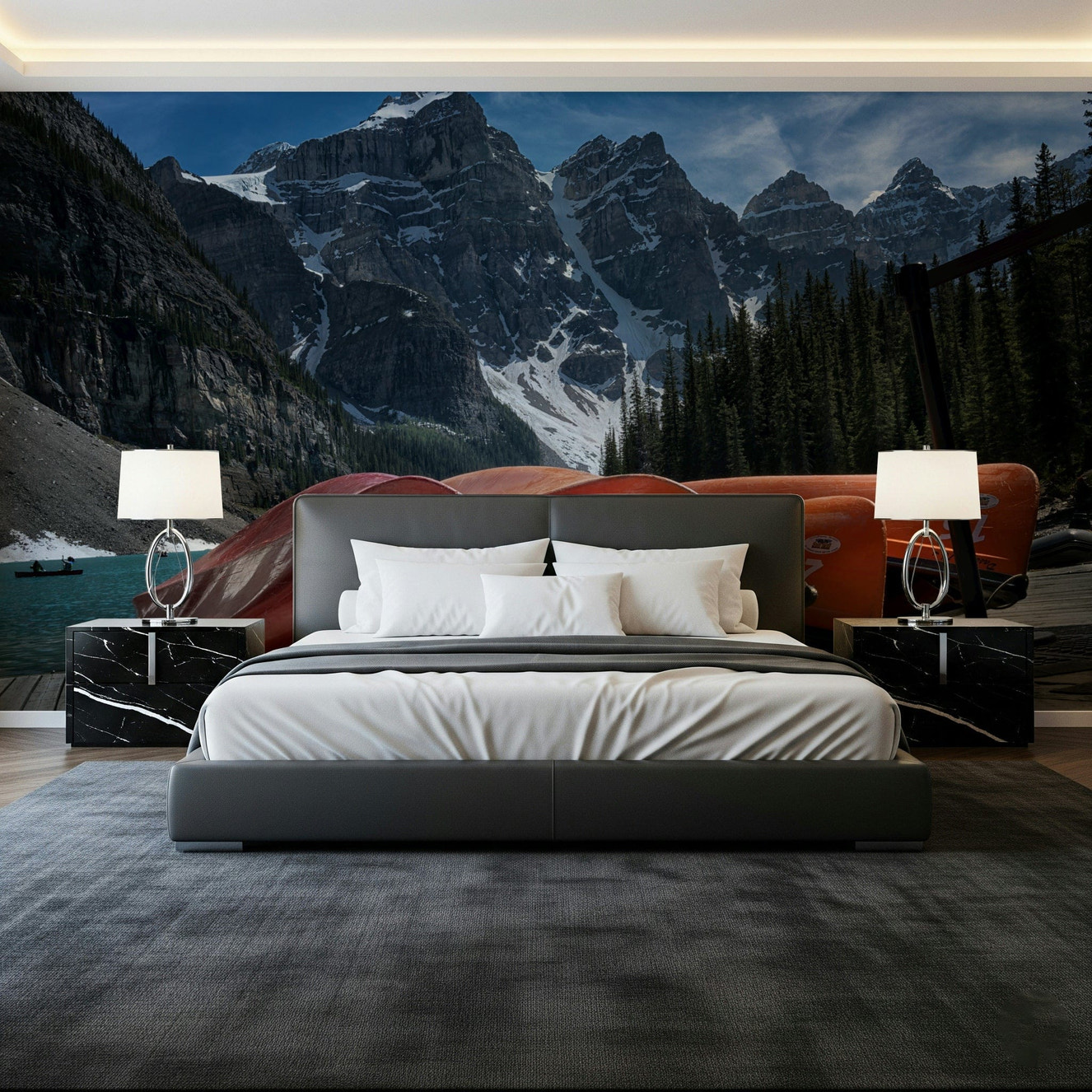 Moraine Lake Canoes Wall Mural -2321250