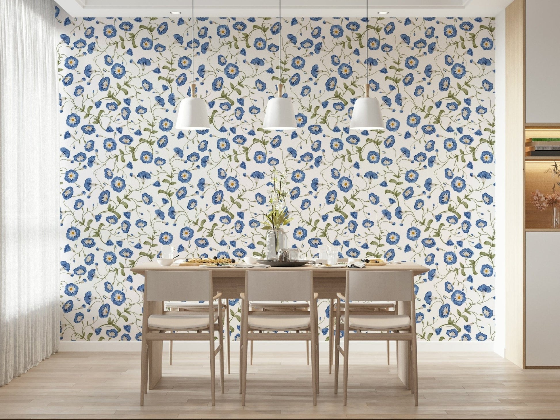 Illustrated Morning Glory wallpaper design displaying artistic floral sketches