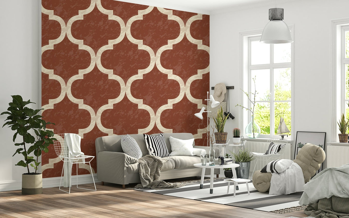 Moroccan ogee wallpaper in amber with cream pattern