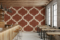 Arabesque ogee geometric wallpaper in terracotta and ivory