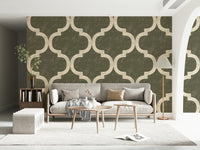 Textured-look olive trellis wallpaper for cozy interiors