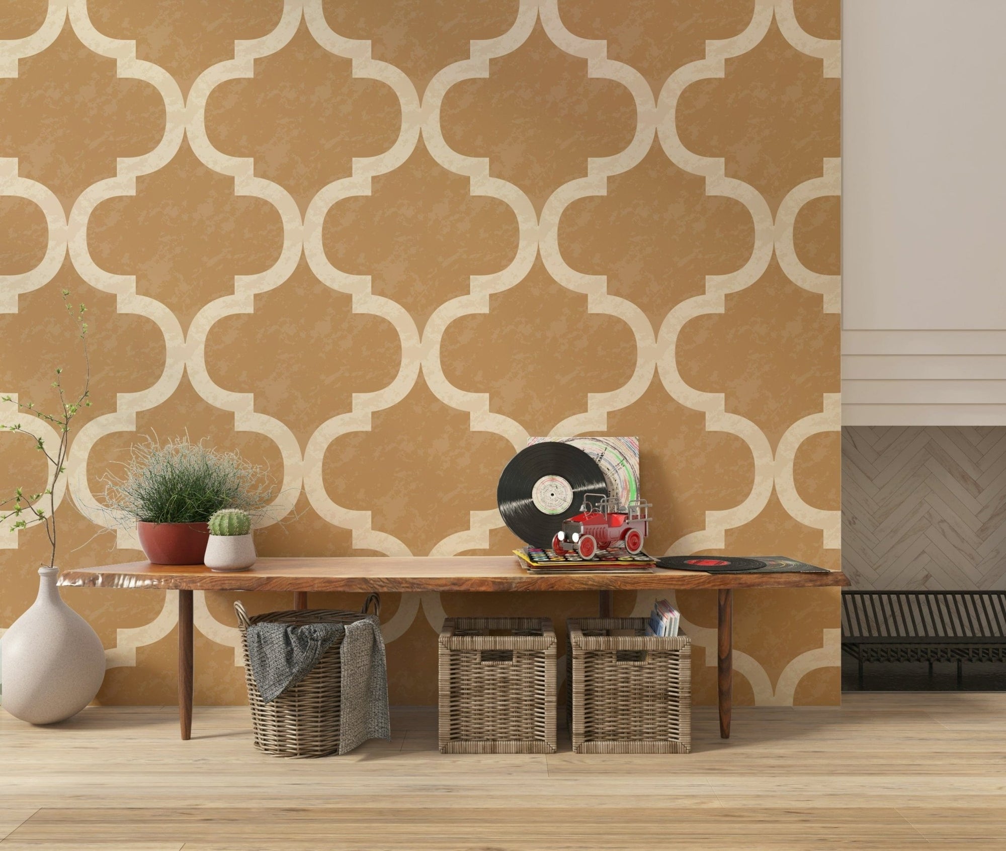 Moroccan ogee golden tan wallpaper pattern