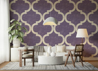 Ivory ogee pattern on textured grey purple background wallpaper