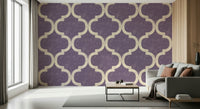 Dusty purple Moroccan trellis wallpaper with ogee pattern