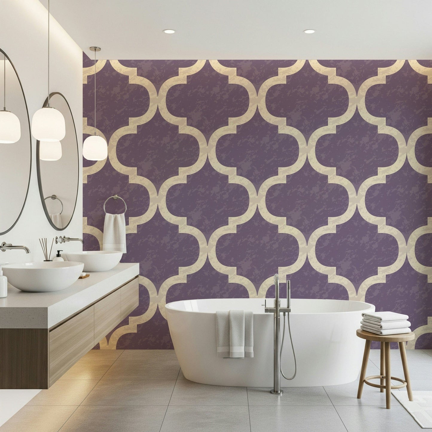 Moroccan-inspired grey purple wallpaper for feature walls