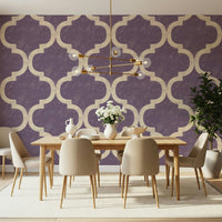 Grey-purple geometric wallpaper with Moroccan lattice motif