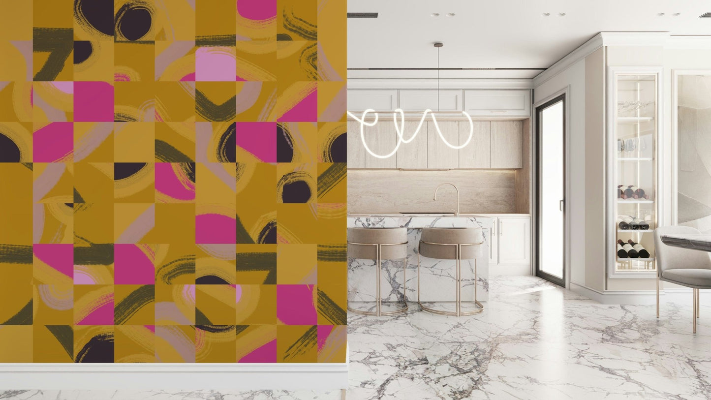 Mosaic Brushstrokes Abstract wallpaper, puzzling brushstrokes, vivid hues.