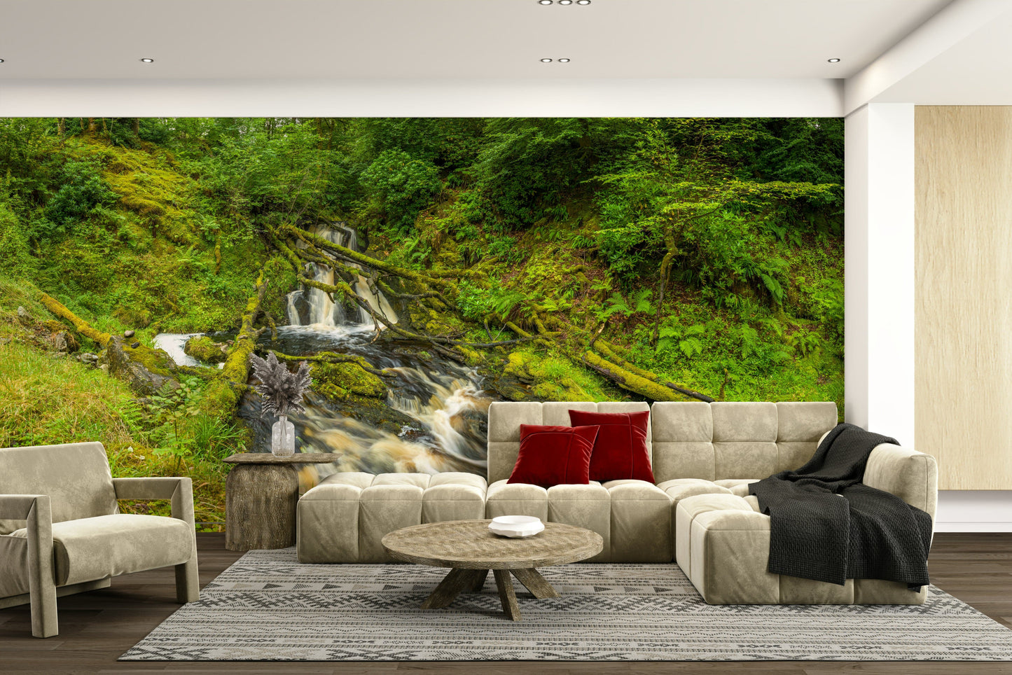 Mossy Falls serene wallpaper for walls

