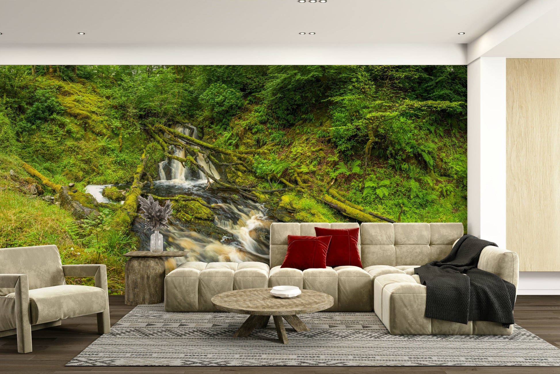 Mossy Falls serene wallpaper for walls

