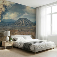 Earthy stone shades Mount Bromo Eruption wallpaper for walls.