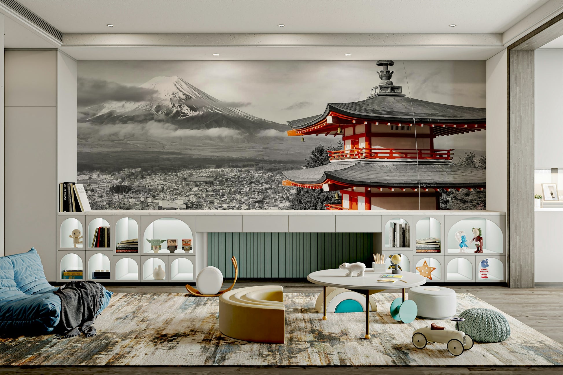 Artistic mural of Chureito Pagoda with Fuji in background

