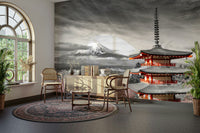 Scenic wall mural of Japan’s springtime in colorkey style

