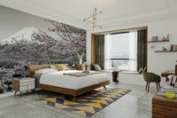 Scenic Japan wall mural featuring Fuji and spring blooms

