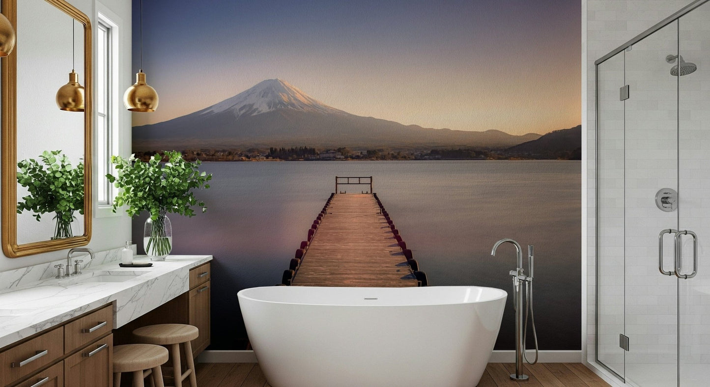 Alpenglow sky Mount Fuji Serenity wall mural, picturesque dawn.