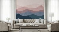 Soothing Mountain Dreams mural. Faded geometric layers. Atmospheric home wall covering.