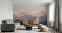 Mountain Dreams scenic wallpaper. Contour ridges design. Peaceful bedroom wall finish.