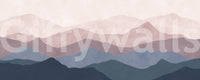 Majestic Mountain Dreams mural. Simplified landscape artwork. Perfect nursery wallpaper.