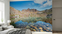 Mountain Lake Serenity wallpaper for walls features alpine peaks.
