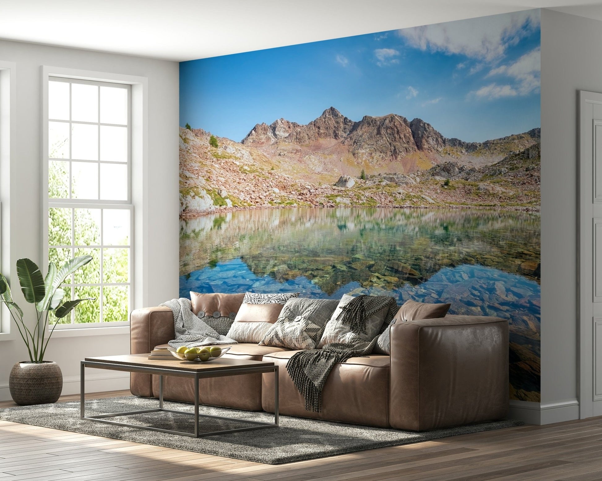 Natural stone textures found in Mountain Lake Serenity wallpaper.