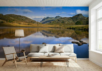 Countryside hills wall mural with water scene