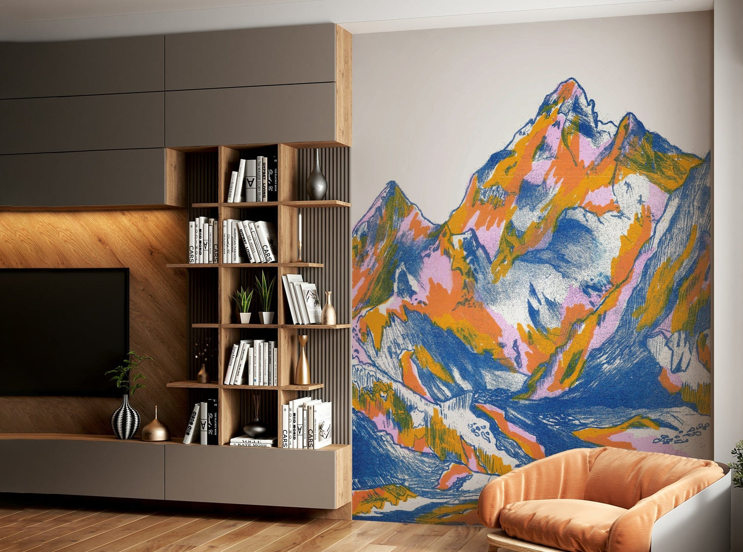 Photorealistic image of a mountainous region.
