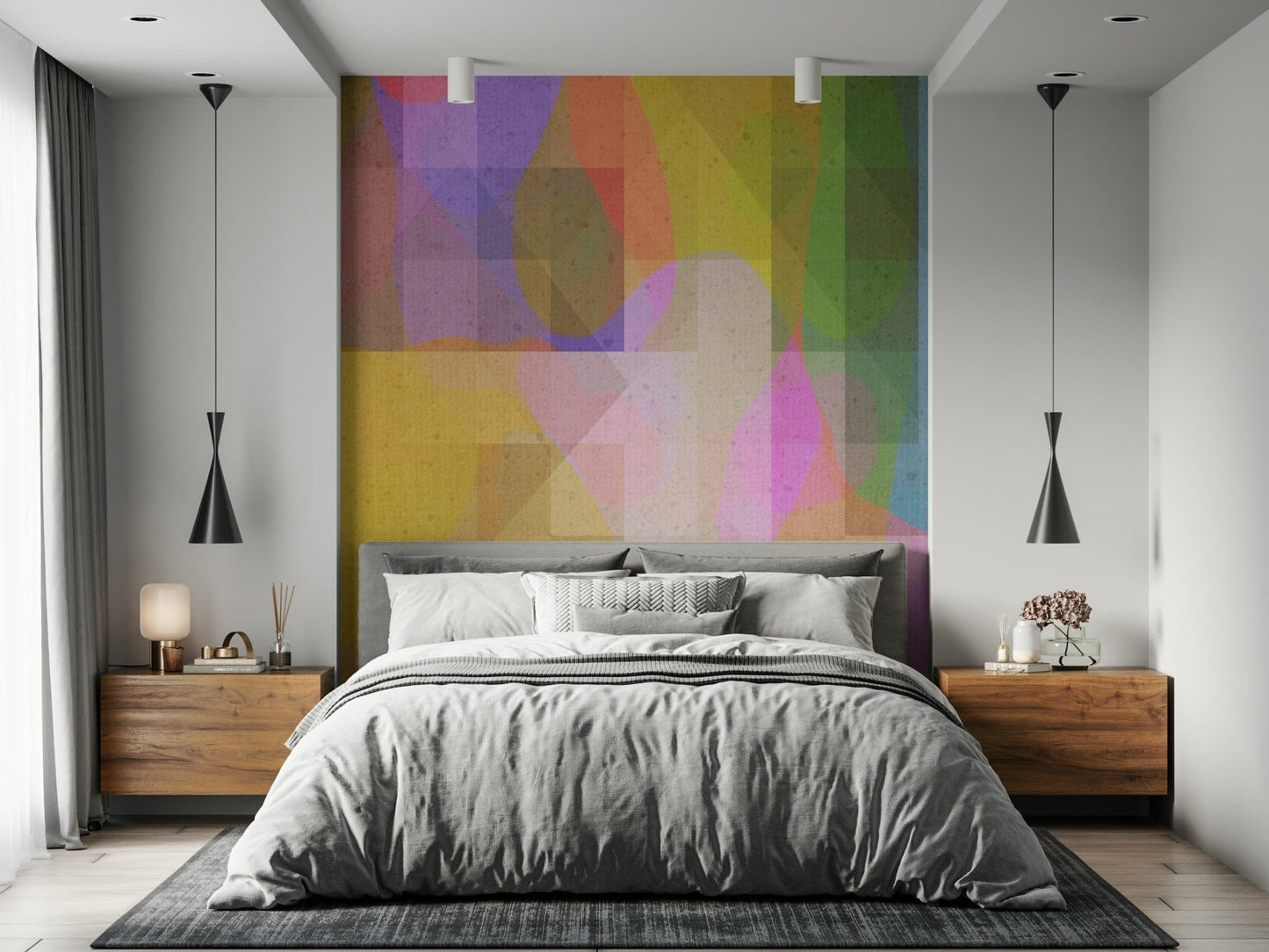 Muted pastel forms and gentle gradients merging into a harmonious abstract wallpaper pattern.