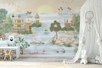 Traditional Indian palace mural with intricate details
