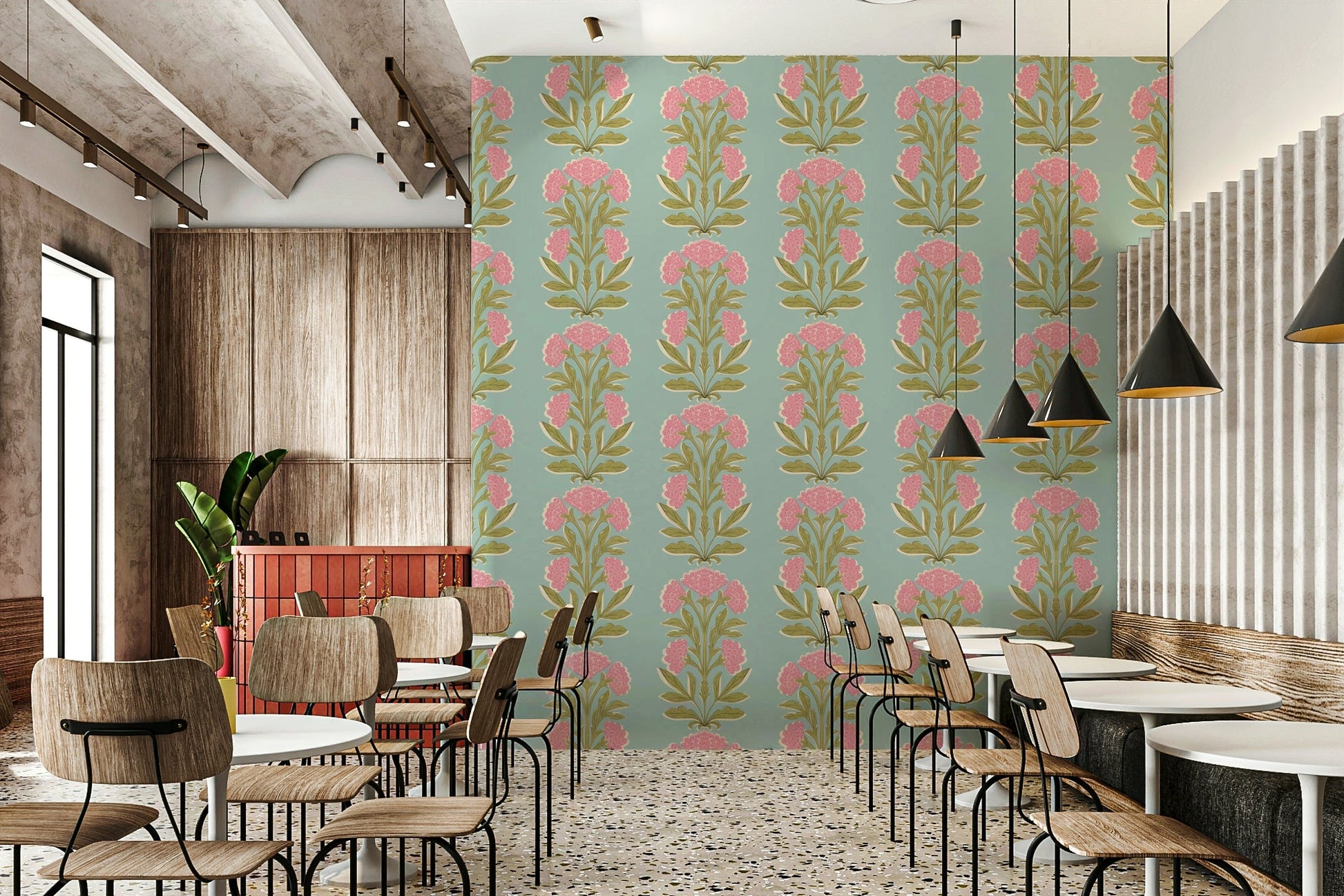 A wallpaper design with a floral pattern.

