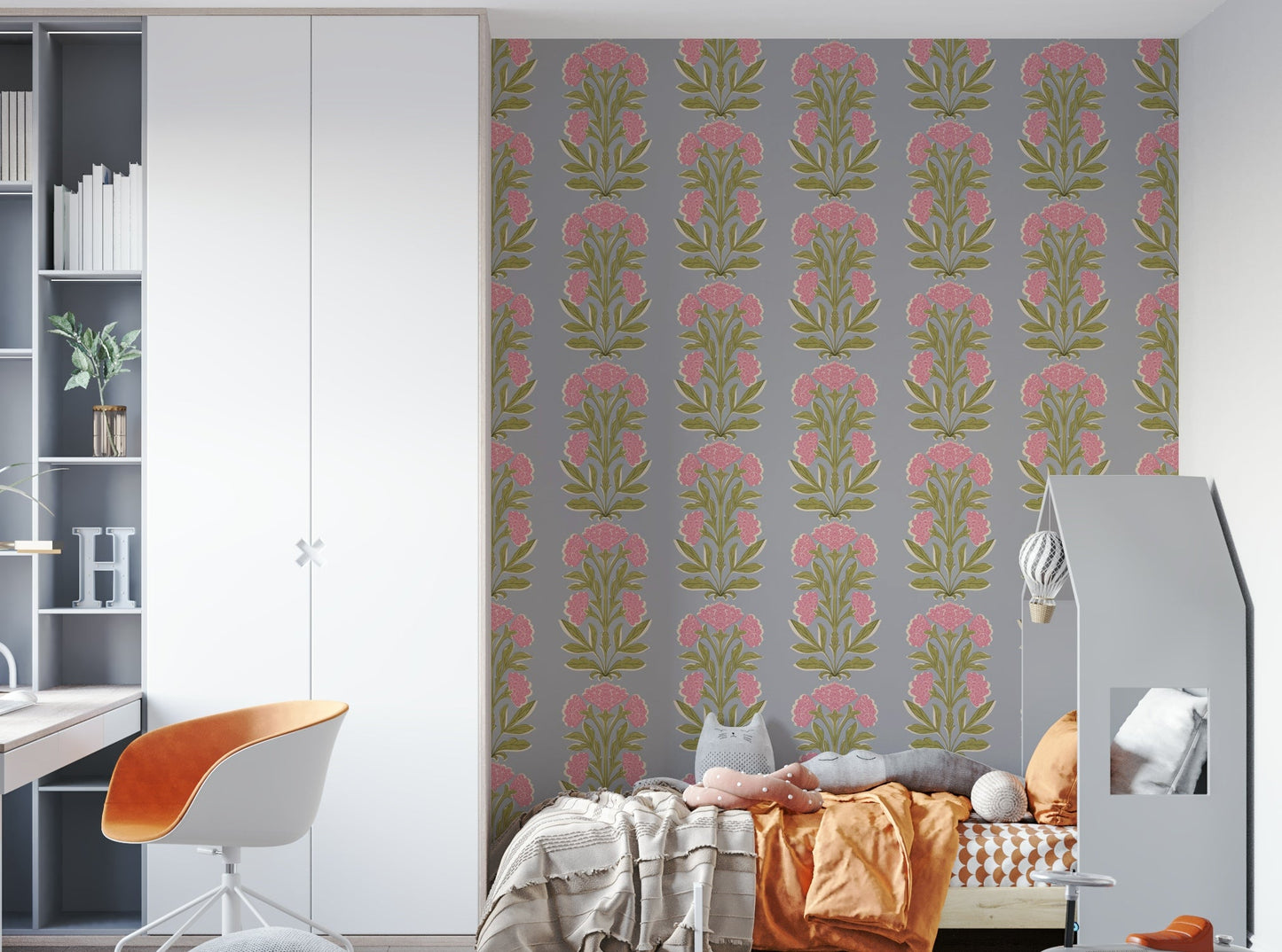 The image shows a symmetrical, Mughal-inspired floral design.

